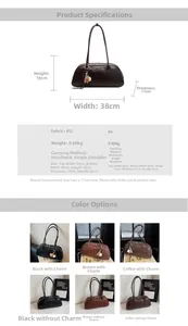 Detailed size specifications and color options for the stylish PU leather shoulder bag