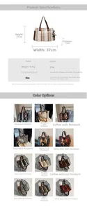 Detailed size specifications for canvas tote bag with 37cm width and various color options
