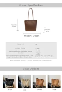Detailed size specifications for the vintage PU leather tote bag in various colors