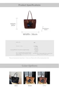 Detailed size specifications for the tote bag with cat embroidery and color options