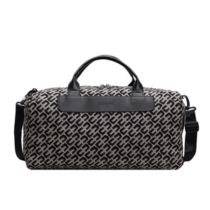 Large capacity travel bag with geometric chain pattern and black leather trim for women