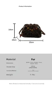 Sac seau en peluche léopard dimensions 23x14x10cm avec détail de poignée en perles