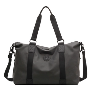 Large dark grey waterproof Oxford fabric travel duffel bag with handles and strap