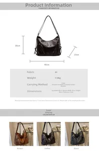 Size guide for vintage large capacity PU leather tote bag with detailed measurements