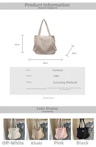 Größentabelle für Canvas-Tote-Tasche: 40 cm Breite, 32 cm Höhe und verfügbare Farben
