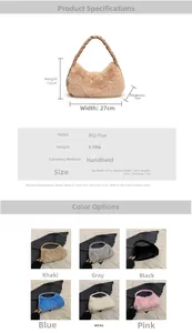 Spécifications de taille détaillées et options de couleurs du sac à bandoulière en peluche