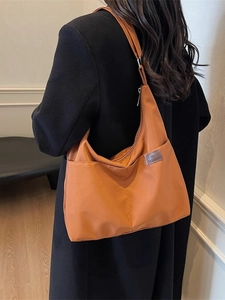Grand sac hobo en toile orange caramel avec large bandoulière réglable pour femme
