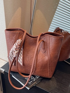 Damen Große Kapazität PU-Leder Einkaufstasche Mit Schal Mode Retro Einfarbig Schultertasche Für Den Täglichen Weg Zur Arbeit