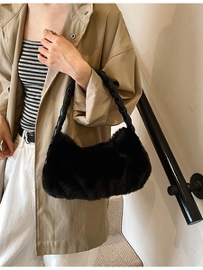 Sac à Épaule en Peluche Fausse Fourrure pour Femme Avec Poignée en Cuir Tressé Sac à Main Décontracté Sous le Bras Automne Hiver