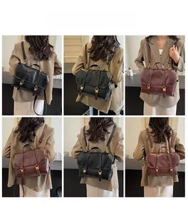 Versatile retro leather backpack and tote bag shown on a model from multiple angles