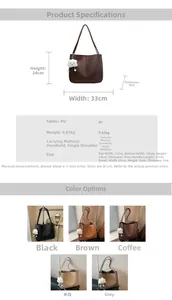Detailed size charts and color variations of the PU leather shoulder bag with cloud charm