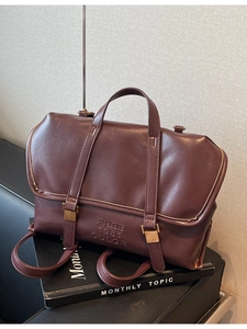 Large burgundy PU leather tote backpack with flap cover and vintage buckle detail