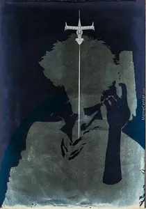 Artistic silhouette of Spike Spiegel with Swordfish II and Space Cowboy text detail