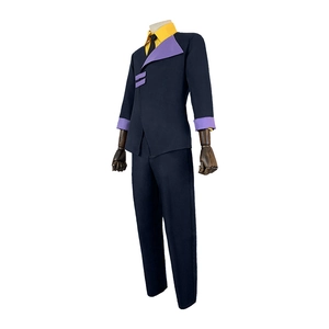 Cowboy Bebop Spike Spiegel cosplay suit with blue blazer, yellow shirt and tie on mannequin