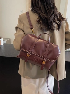 Zaino retrò bordeaux da donna in pelle elegante di grande capacità con dettagli dorati