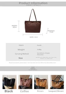 Detaillierte Größentabelle für die große Wildleder-Tote-Bag mit 38cm Breite und 26cm Höhe
