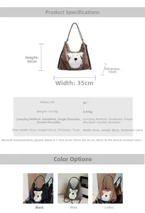 Detail view of cartoon dog plush tote bag with multi-functional straps and PU material