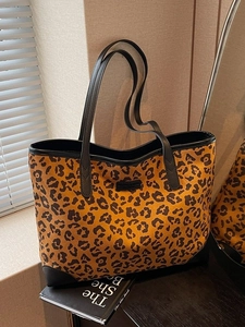 Große Kapazität Wildleder Tragetasche Leopardenmuster Retro Damen Umhängetasche Kunstlederbesatz Lässige Pendler Handtasche