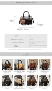 Detailed dimension chart and material specs for retro Boston PU leather handbag