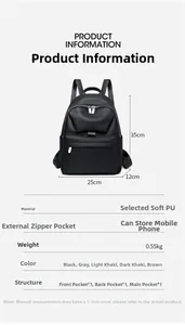 Detailed dimension guide showing 35cm height and soft pebbled PU leather texture of the backpack
