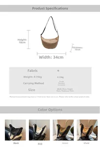 Dimensions et coloris pour le sac bandoulière léger en nylon matelassé demi-lune