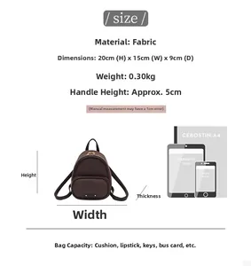 Tableau des tailles détaillé pour le mini sac à dos marron avec dimensions et capacité