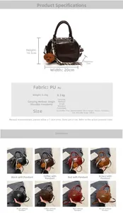 Detailed spec sheet and color matrix for retro PU leather satchel with dimensions