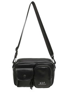 Minimalist black tactical crossbody bag with matte texture and multiple pockets for men