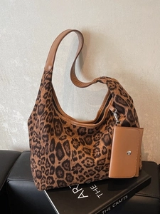 Vintage Leopardenmuster Große Kapazität Hobo Schultertasche Für Damen PU Leder Tragetasche Mit Abnehmbarer Geldbörse Handtasche