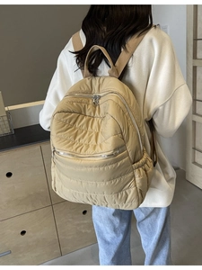 Women Quilted Puffer Backpack Large Capacity Nylon School Bag For Commuting Travel Casual Solid Color Lightweight Shoulder Bag