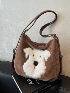 Sac Fourre-tout en Peluche Chiot Dessin Animé pour Femmes Sac à Dos Mode en Velours Côtelé Grande Capacité Sac à Épaule