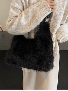 Mode Damen Kunstpelz Plüsch Schultertasche Weich Herbst Winter Hobo Tasche Mit Verstellbarem Lederriemen Einfarbige Handtasche