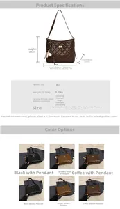 Tableau des tailles pour sac seau matelassé en cuir PU noir, marron et café