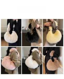 Collection de sacs croissants en fausse fourrure en six couleurs et bandoulière perles