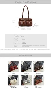 Tableau des dimensions détaillées et guide des couleurs pour sac d'épaule en PU