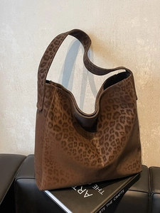Leopard Print Tote Bag Faux Suede PU Leather Large Capacity Hobo Shoulder Bag For Women Vintage Urban Casual Handbag