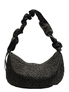 Sac bandoulière en toile léopard avec bandoulière froncée au design élégant