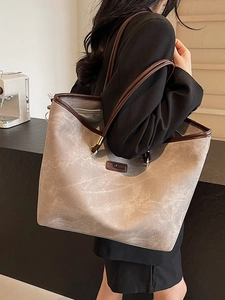 Chic khaki and dark brown large capacity tote bag for office and casual daily commute