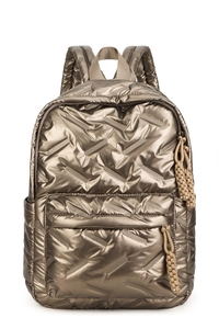 Detail der metallischen Stepp-Rucksack mit champagnerfarbenem Stoff und geflochtenen Seilen