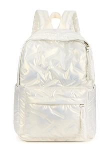 Gesteppter weißer Puffer Rucksack für Damen mit glänzendem Stoff und Kordelzug