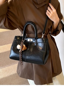 Sac à Main Vintage en Cuir PU pour Femmes Grande Capacité Sac Bandoulière Design de Coutures Rétro Pour Navettage Quotidien