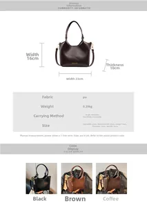 Spécifications détaillées du sac cabas en cuir PU avec dimensions et sangle