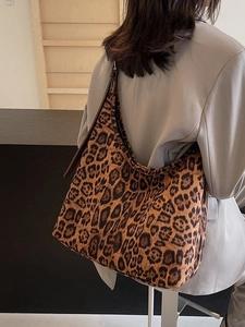 Sac hobo tendance à imprimé léopard, grande capacité avec bandoulière marron chic