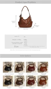Tableau des tailles et spécifications du sac à bandoulière vintage en similicuir avec couleurs
