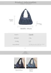 Detailed size specifications for blue leopard print hobo bag with fabric dimensions