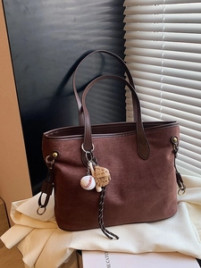 Sac Cabas Vintage en PU Suédine Grande Capacité Sac à Épaule Navette Avec Pendentif Baseball Imprimé Léopard Femme