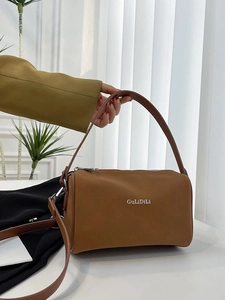 Sac Boston en similicuir marron avec poignées et imprimé lettres blanches pour femmes