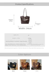Detailed size chart and specifications for the large capacity PU leather tote bag