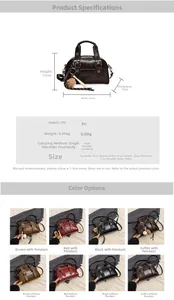 Tableau des tailles détaillé et options de couleurs pour sac boston en cuir PU