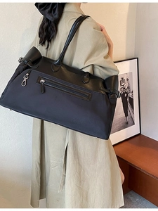 Women Large Capacity Splicing Tote Bag Casual Commute Shoulder Bag PU Leather Canvas Handbag With Front Zipper Pocket
